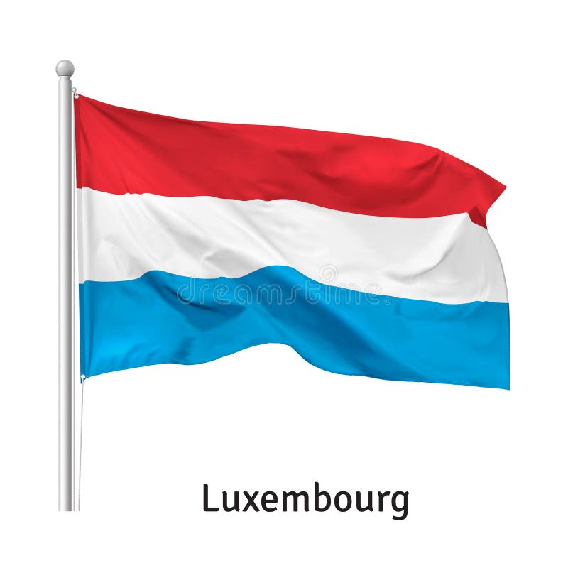 Flag of the Grand Duchy of Luxembourg in the wind on flagpole, isolated on white background, vector. Flag of the Grand Duchy of Luxembourg in the wind on flagpole, isolated on white background, vector