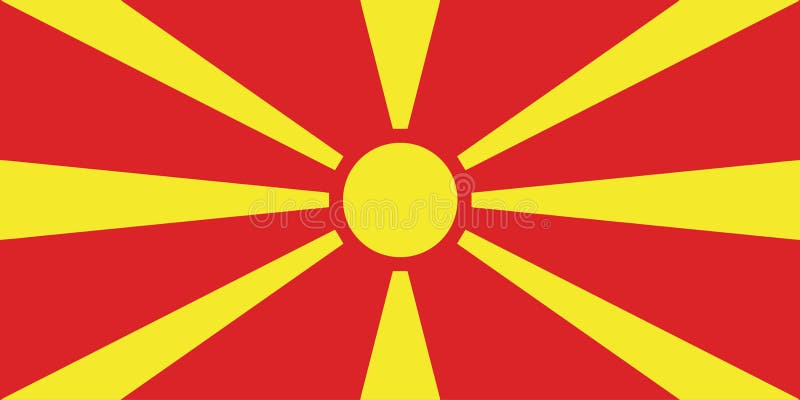 Bandera del norte de Macedonia, colores oficiales y proporción correctamente. Bandera de la República de Macedonia del Norte. Il ilustración del vector