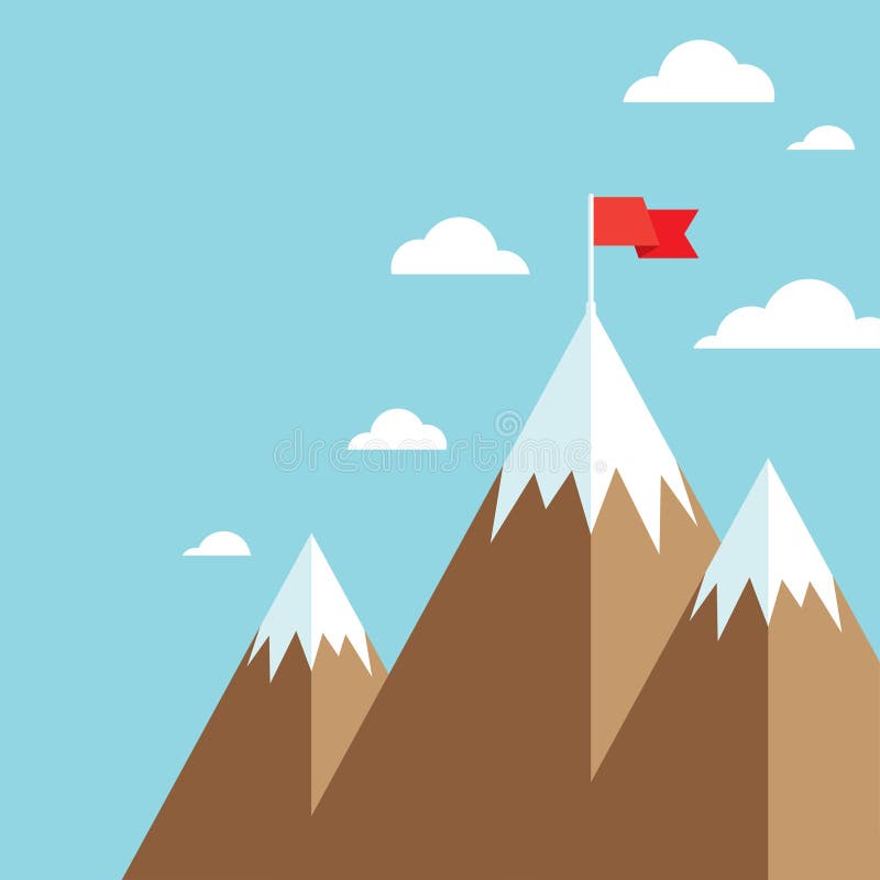 Bandera en el logro de la meta del éxito de la montaña stock de ilustración Bandera en el logro de la meta del éxito de la montaña stock de ilustración