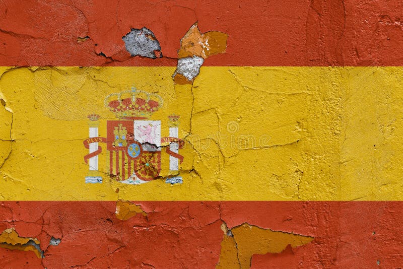 Bandera española pintada en un muro de cemento resistido imagen de archivo Bandera española pintada en un muro de cemento resistido imagen de archivo