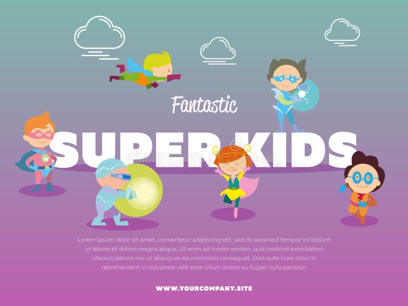 Bandera estupenda fantástica de los niños con los niños stock de ilustración Bandera estupenda fantástica de los niños con los niños stock de ilustración