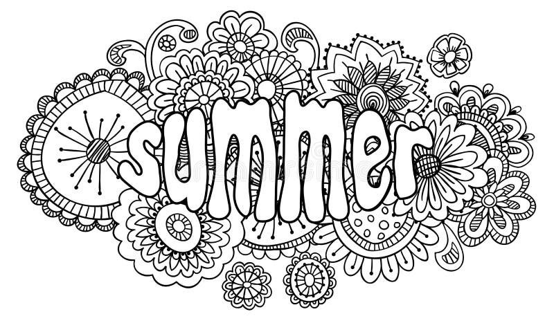 Bandera floral en estilo del garabato: verano stock de ilustración Bandera floral en estilo del garabato: verano stock de ilustración