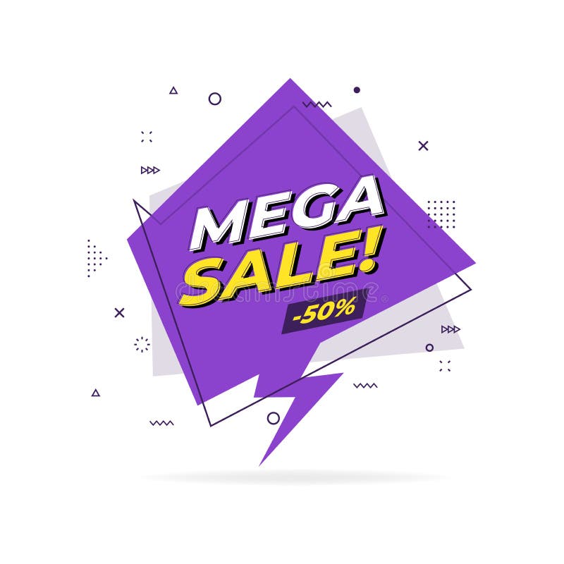 Bandera geométrica plana de moda de la venta mega Etiqueta mega de la venta en estilo del diseño de Memphis stock de ilustración Bandera geométrica plana de moda de la venta mega Etiqueta mega de la venta en estilo del diseño de Memphis stock de ilustración