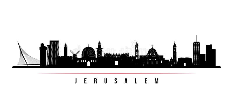 Jerusalem skyline horizontal banner. Black and white silhouette of Jerusalem, Israel. Vector template for your design. Jerusalem skyline horizontal banner. Black and white silhouette of Jerusalem, Israel. Vector template for your design