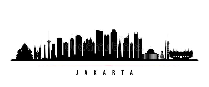 Bandera horizontal del horizonte de la ciudad de Jakarta stock de ilustración Bandera horizontal del horizonte de la ciudad de Jakarta stock de ilustración