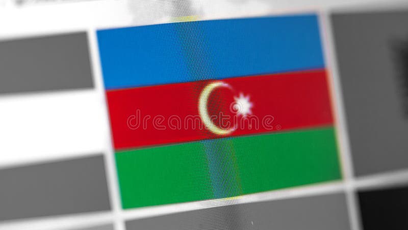 Bandera nacional de Azerbaijan del país Bandera de Azerbaijan en la exhibición, un efecto de moaré digital imagenes de archivo Bandera nacional de Azerbaijan del país Bandera de Azerbaijan en la exhibición, un efecto de moaré digital imagenes de archivo