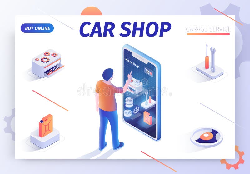 Bandera para las mercancías de ofrecimiento de la compra de la tienda del coche en línea libre illustration Bandera para las mercancías de ofrecimiento de la compra de la tienda del coche en línea libre illustration