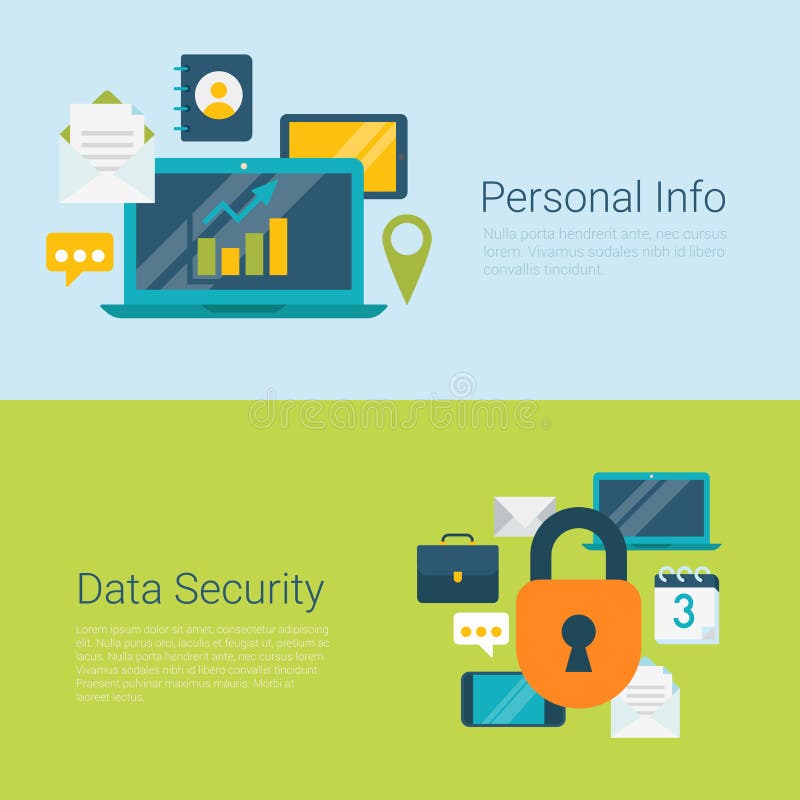 Bandera plana del web del infographics del vector de la seguridad de datos de la información personal libre illustration Bandera plana del web del infographics del vector de la seguridad de datos de la información personal libre illustration