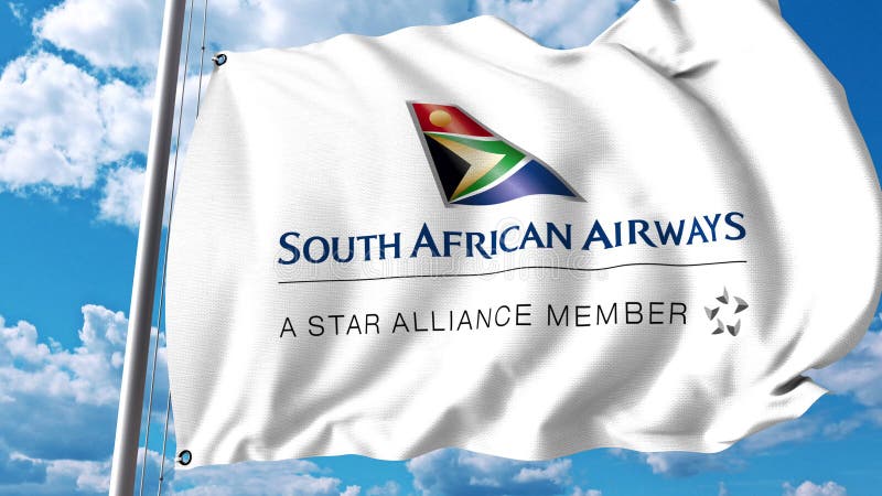 Bandera que agita con el logotipo de South African Airways representación 3d ilustración del vector Bandera que agita con el logotipo de South African Airways representación 3d ilustración del vector
