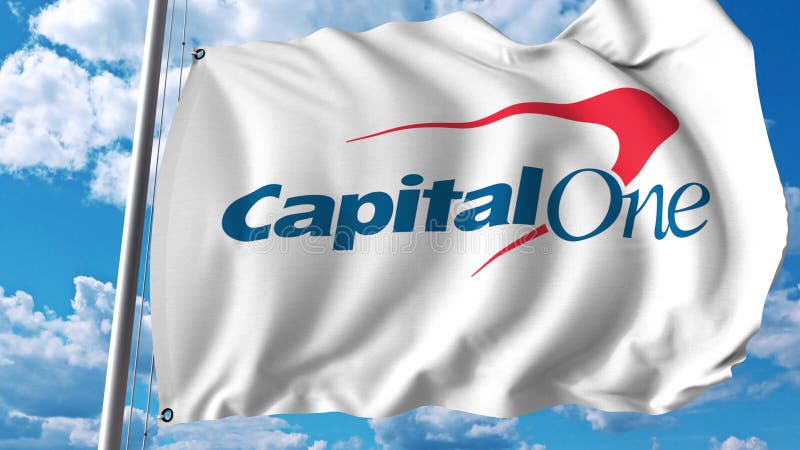 Bandera que agita con el logotipo del capital uno Representación de Editoial 3D