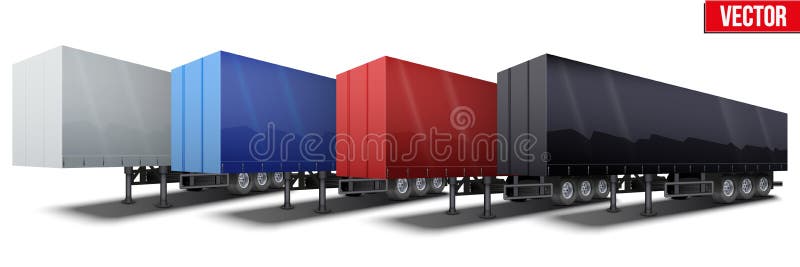 Banner of parked semi trailer with canvas cover. Perspective side view. Vector Illustration on white background. Banner of parked semi trailer with canvas cover. Perspective side view. Vector Illustration on white background
