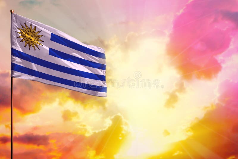 Bandera Uruguay Ondeando En La Esquina Superior Izquierda Con Espacio