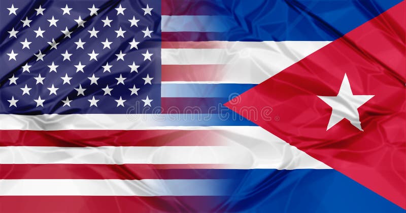 Cuba flag and United States of America flag united in a composition about partnership and co-operation. Cuba flag and United States of America flag united in a composition about partnership and co-operation