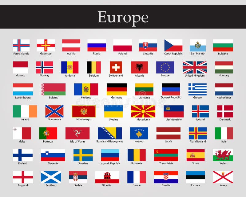 Banderas de Europa - colección completa del vector Vector EPS 10 stock de ilustración Banderas de Europa - colección completa del vector Vector EPS 10 stock de ilustración
