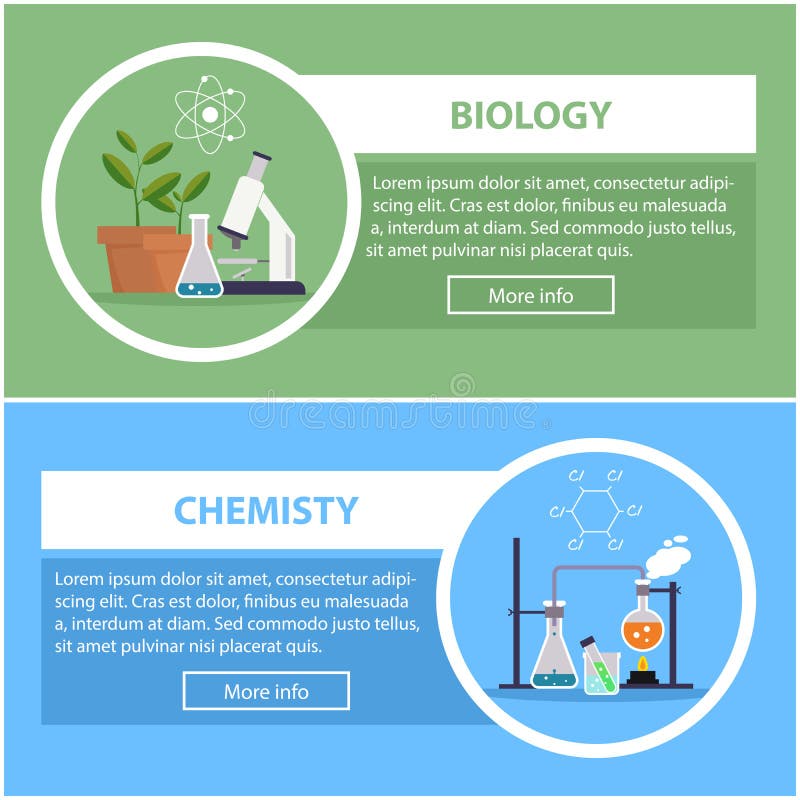 Banderas de la biología y de la física concepto de equipo científico, espacio de trabajo libre illustration Banderas de la biología y de la física concepto de equipo científico, espacio de trabajo libre illustration