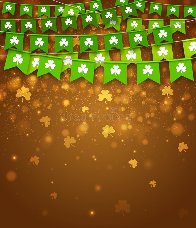 Banderas de la guirnalda con los tréboles Día irlandés del ` s de St Patrick del día de fiesta ilustración del vector Banderas de la guirnalda con los tréboles Día irlandés del ` s de St Patrick del día de fiesta ilustración del vector