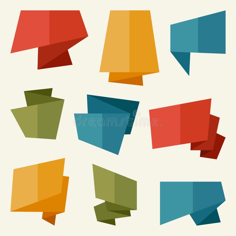 Banderas de la papiroflexia y burbujas del discurso en diseño plano ilustración del vector Banderas de la papiroflexia y burbujas del discurso en diseño plano ilustración del vector