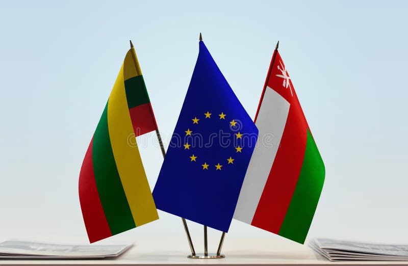 Banderas de la UE de Lituania y de Omán stock de ilustración