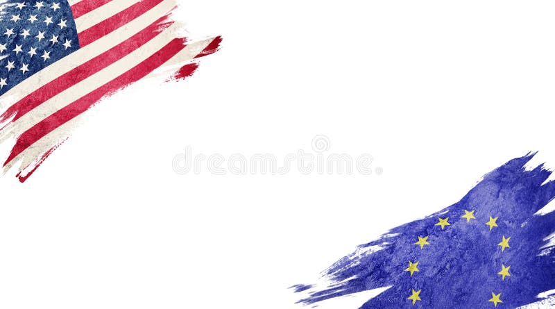 Banderas de los E.E.U.U. y de la UE en el fondo blanco libre illustration Banderas de los E.E.U.U. y de la UE en el fondo blanco libre illustration