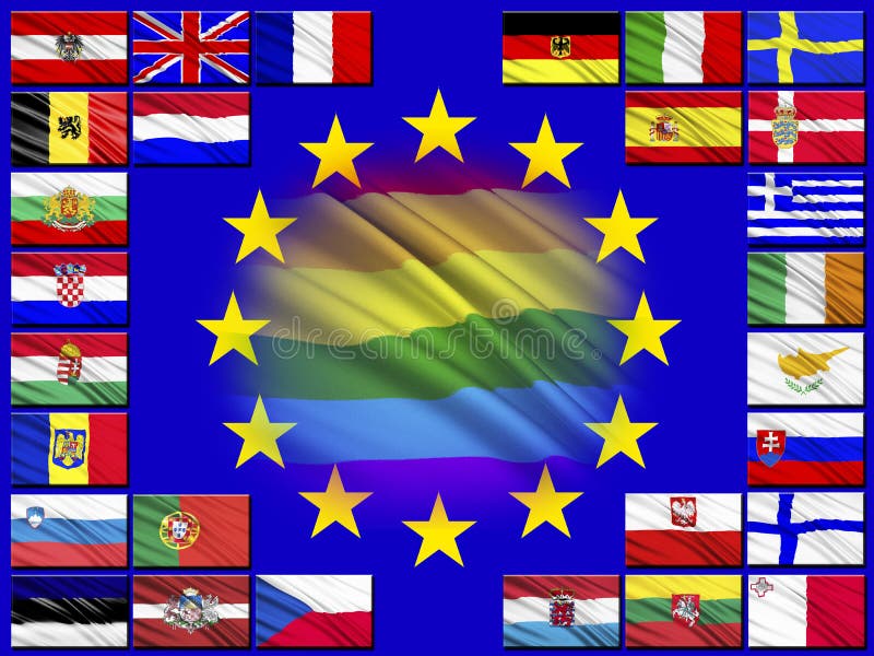 Banderas de los países que pertenecen a la unión europea stock de ilustración Banderas de los países que pertenecen a la unión europea stock de ilustración