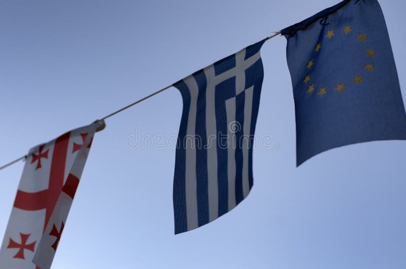 Banderas de Malta, de Grecia y de la unión europea fotos de archivo libres de regalías Banderas de Malta, de Grecia y de la unión europea fotos de archivo libres de regalías