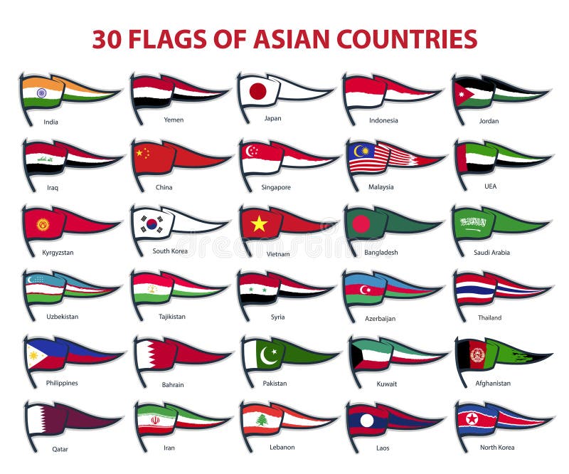 30 banderas de países asiáticos ilustración del vector 30 banderas de países asiáticos ilustración del vector