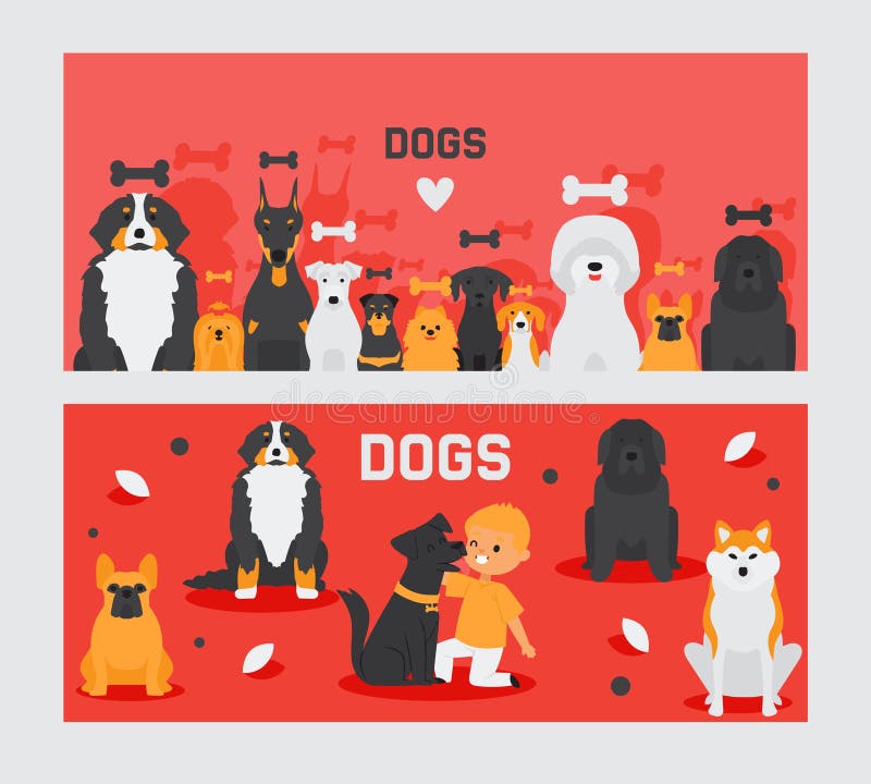 Banderas De Perros, Personajes De Dibujos Animados De Mascotas Y Niños  Lindos, Ilustración De Vectores De Animales Ilustración del Vector -  Ilustración de cabecera, feliz: 173536372