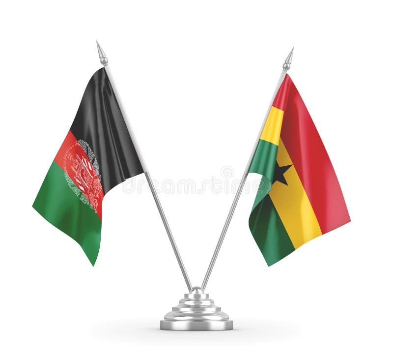 Banderas de tabla ghana y afganistán aisladas en 3d de representación blanca. Banderas de tabla ghana y afganistán aisladas en fondo blanco 3d representando