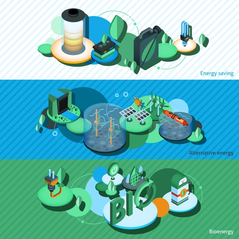 Banderas isométricas de la energía verde libre illustration Banderas isométricas de la energía verde libre illustration