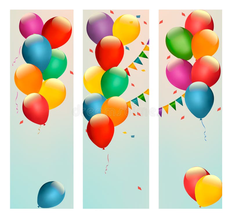 Banderas retras del día de fiesta con los globos y las banderas coloridos stock de ilustración Banderas retras del día de fiesta con los globos y las banderas coloridos stock de ilustración