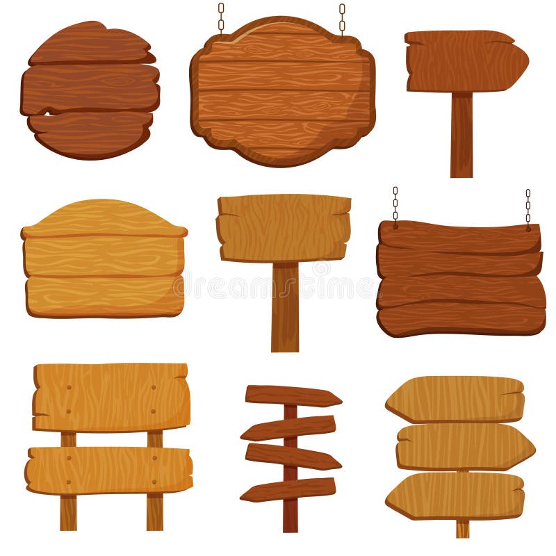 Banderas y señales de tráfico de madera vacías Colección aislada letreros de madera del vector ilustración del vector
