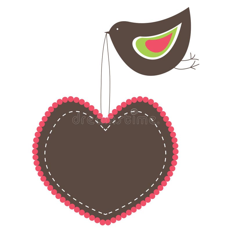 Banderole roz în formă de inimă cu păsări. vector illustration