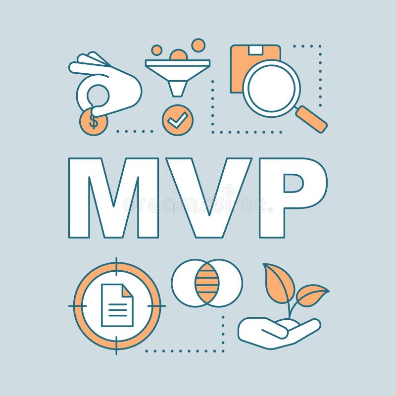 MVP word concepts banner. Minimum viable product. Pilot project. Startup launch. Presentation, website. Isolated lettering typography idea with linear icons. Vector outline illustration. MVP word concepts banner. Minimum viable product. Pilot project. Startup launch. Presentation, website. Isolated lettering typography idea with linear icons. Vector outline illustration