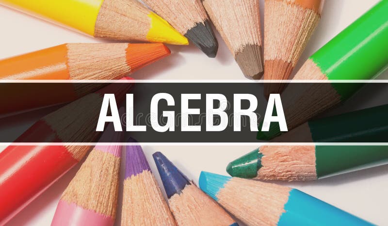 Banderoll med Algebra-koncept, med textur från färgämnen, vetenskapliga föremål och 1 september Skolförråd algebra