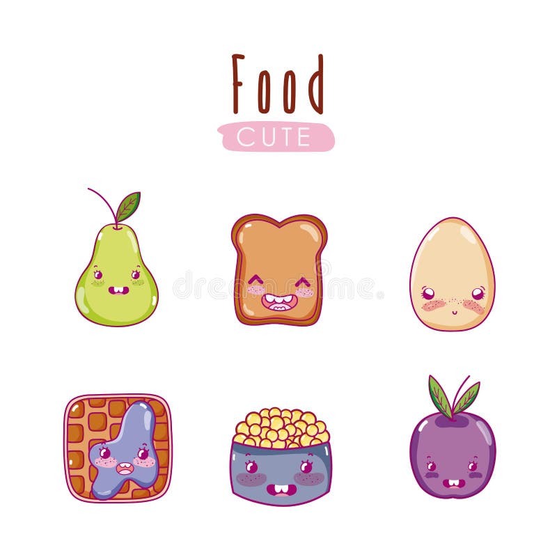 Bandes dessinées mignonnes de kawaii de nourriture illustration stock Bandes dessinées mignonnes de kawaii de nourriture illustration stock