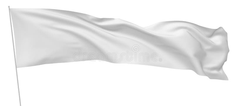 Bandiera bianca lunga sul volo dell'asta della bandiera in vento