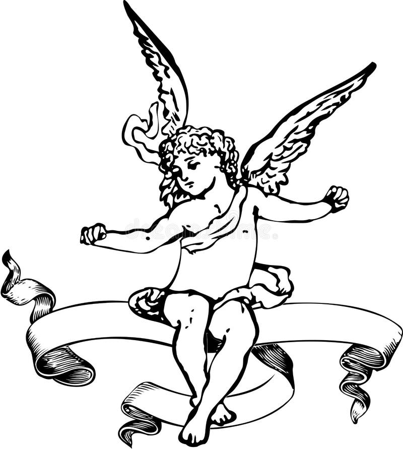Bandiera in bianco e nero dell'araldica del Cupid. royalty illustrazione gratis Bandiera in bianco e nero dell'araldica del Cupid. royalty illustrazione gratis