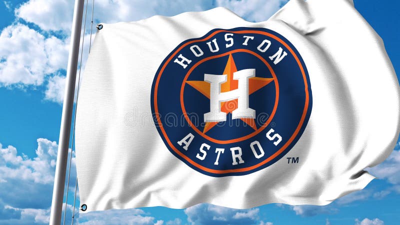 Bandiera d'ondeggiamento con il logo professionale del gruppo di Houston Astros clip dell'editoriale 4K