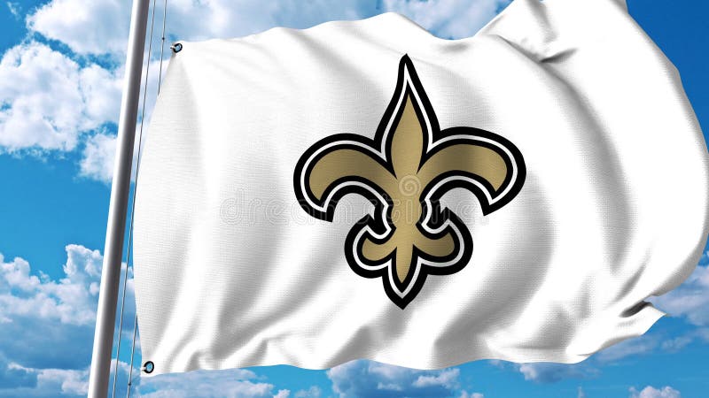 Bandiera d'ondeggiamento con il logo professionale del gruppo di New Orleans Saints clip dell'editoriale 4K