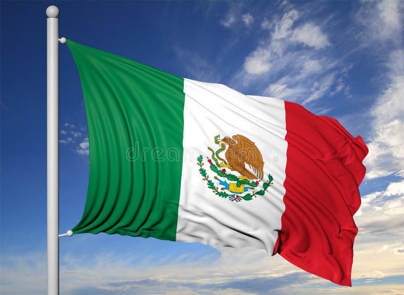 Bandiera d'ondeggiamento del Messico sull'asta della bandiera