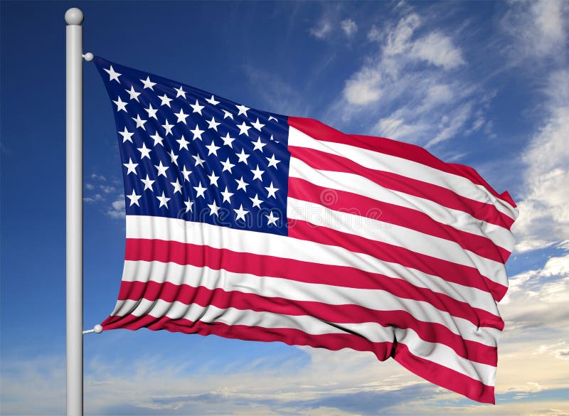 Bandiera d'ondeggiamento di U.S.A. sull'asta della bandiera