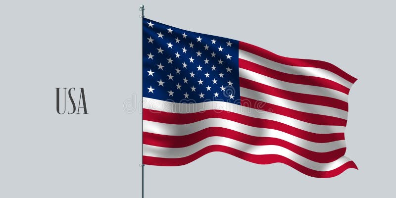 Bandiera d'ondeggiamento di U.S.A. sull'illustrazione di vettore dell'asta della bandiera