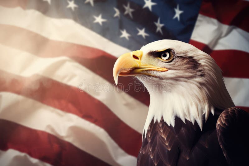 Bandiera degli stati uniti e aquila calva con il concetto di spazio d'azione per il nazionalismo americano autorità dello stato e royalty illustrazione gratis