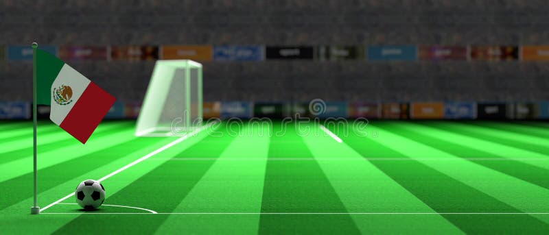 Bandiera del Messico su un campo di calcio illustrazione 3D illustrazione vettoriale Bandiera del Messico su un campo di calcio illustrazione 3D illustrazione vettoriale