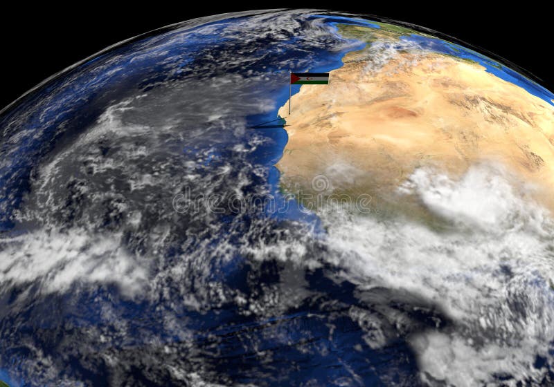Bandiera del Sahara occidentale sul palo sull'illustrazione del globo della terra illustrazione vettoriale Bandiera del Sahara occidentale sul palo sull'illustrazione del globo della terra illustrazione vettoriale