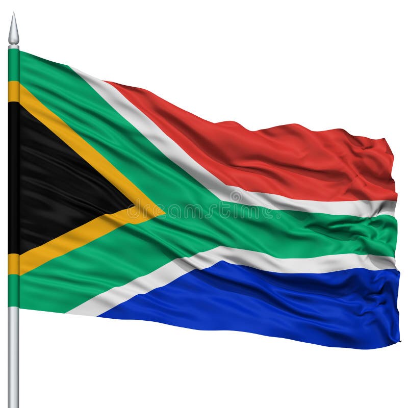 Bandiera del Sudafrica sull'asta della bandiera immagine stock libera da diritti Bandiera del Sudafrica sull'asta della bandiera immagine stock libera da diritti