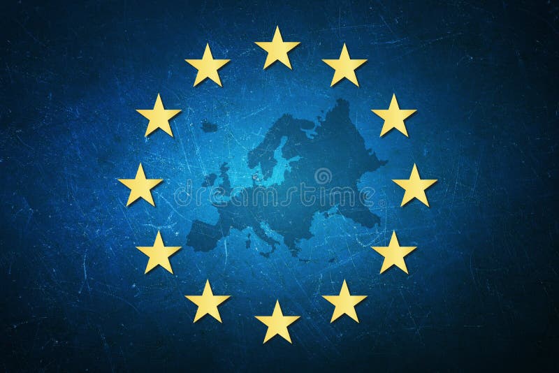 Bandiera dell'Unione europea con cartina europea