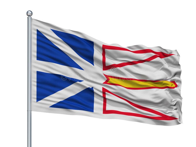 Bandiera della città di Labrador e di Terranova sull'asta della bandiera, Canada, isolato su fondo bianco