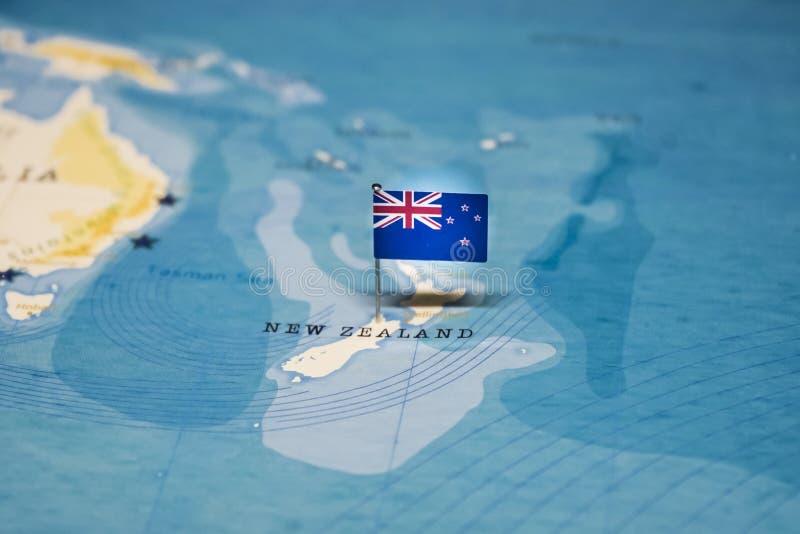 Bandiera della Nuova Zelanda nella mappa del mondo