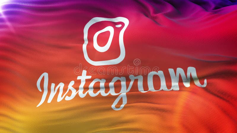 Bandiera di Instagram che ondeggia sul sole Ciclo senza cuciture con il textur altamente dettagliato del tessuto